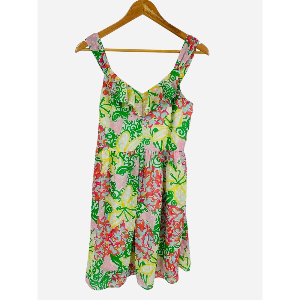 Lilly Pulitzer Peggy‎ Mariposa Floral Mini Sundress Ruffle Smocked Back Size 6